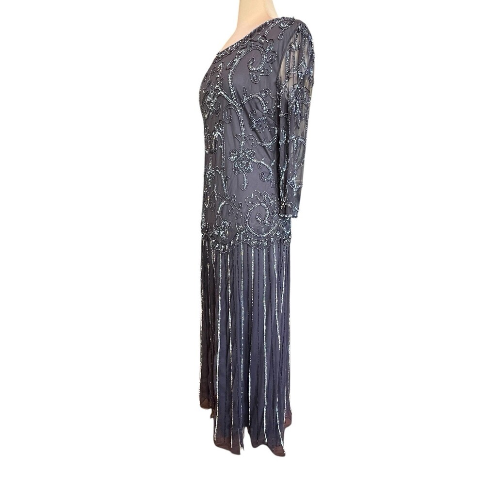 Pisarro Nights Heavily Beaded Mesh Maxi Dress SZ 14 Gatsby Formal Evening Gown - Picture 4 of 16
